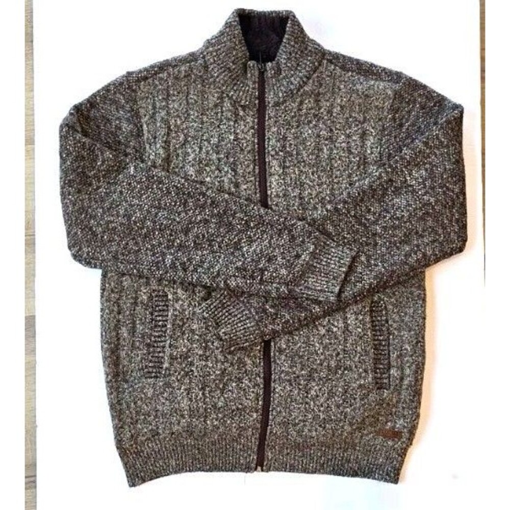 Buffalo David Bitton Men's Full Zip Jacket Stand-Up Collar Pockets Brown Gray